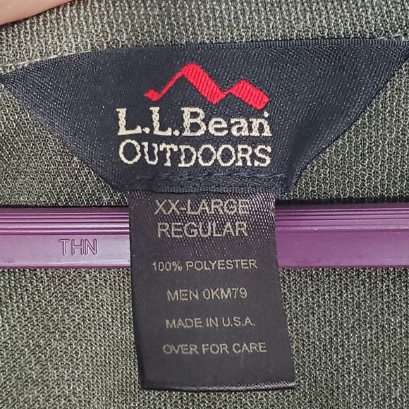 LL Bean Men 1/4 Zip Pullover Size XXL Green Long Sleeve Hiking Outdoors USA Made - Picture 4 of 11